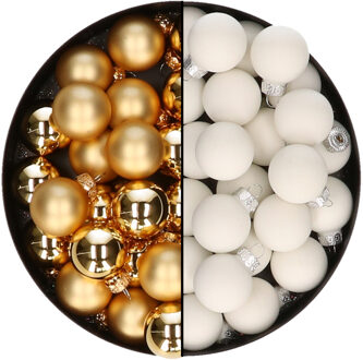 Othmar decorations Mini kerstballen - 48x st - goud en satijn wit - 2,5 cm - glas - Kerstbal