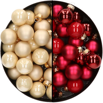 Othmar decorations Mini kerstballen - 48x st - rood en champagne - 2,5 cm - glas - Kerstbal