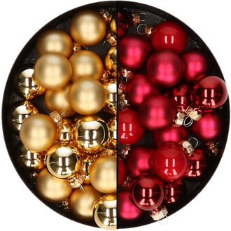 Othmar decorations Mini kerstballen - 48x st - rood en goud - 2,5 cm - glas - Kerstbal