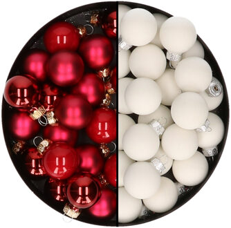 Othmar decorations Mini kerstballen - 48x st - rood en satijn wit - 2,5 cm - glas - Kerstbal