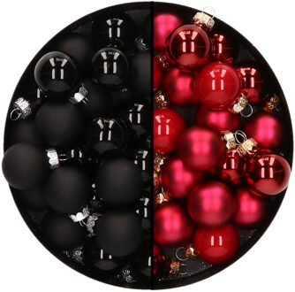 Othmar decorations Mini kerstballen - 48x st - rood en zwart - 2,5 cm - glas