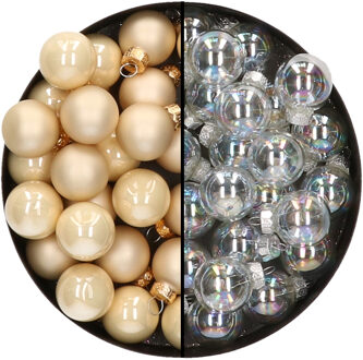 Othmar decorations Mini kerstballen - 48x st - transparant parelmoer en champagne - 2,5 cm - glas