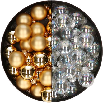 Othmar decorations Mini kerstballen - 48x st - transparant parelmoer en goud - 2,5 cm - glas