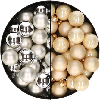 Othmar decorations Mini kerstballen - 48x st - zilver en champagne - 2,5 cm - glas