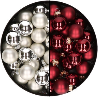 Othmar decorations Mini kerstballen - 48x st - zilver en donkerrood - 2,5 cm - glas - Kerstbal Zilverkleurig