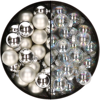 Othmar decorations Mini kerstballen - 48x- zilver en transparant parelmoer -2,5 cm - glas - Kerstbal Zilverkleurig