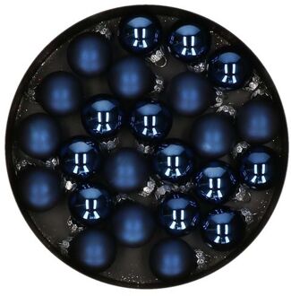 Othmar decorations mini kerstballen van glas - 24x - donkerblauw - 2,5 cm - Kerstbal