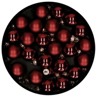 Othmar decorations mini kerstballen van glas - 24x - donkerrood - 2,5 cm - Kerstbal