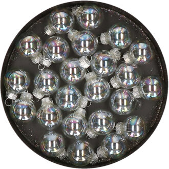 Othmar decorations mini kerstballen van glas - 24x - parelmoer - 2,5cm - Kerstbal Transparant