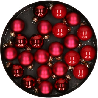 Othmar decorations mini kerstballen van glas - 24x - rood - 2,5 cm - Kerstbal