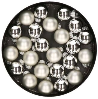 Othmar decorations mini kerstballen van glas - 24x - zilver - 2,5 cm - Kerstbal Zilverkleurig