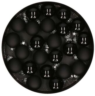 Othmar decorations mini kerstballen van glas - 24x - zwart - 2,5 cm - Kerstbal