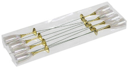 Othmar decorations Othmar Feest prikkers/stekers - 8x - champagne glazen - 10 cm Goudkleurig
