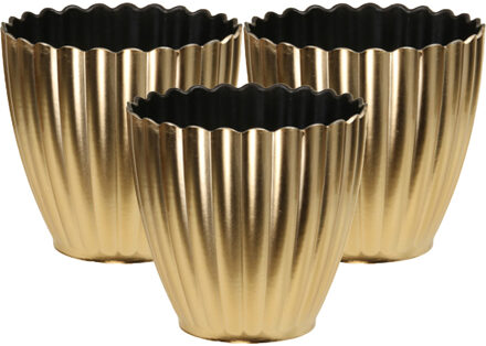 Othmar decorations Othmar Plantenpot/bloempot - 3x - binnen - kunststof - goud - D13 x H12 cm - Plantenpotten Goudkleurig