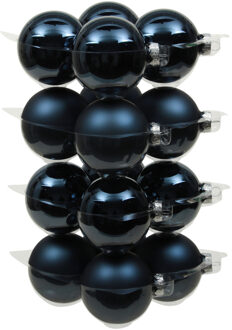 Othmar decorations Othmara Kerstballen - 16 stuks - glas - donkerblauw - 8 cm