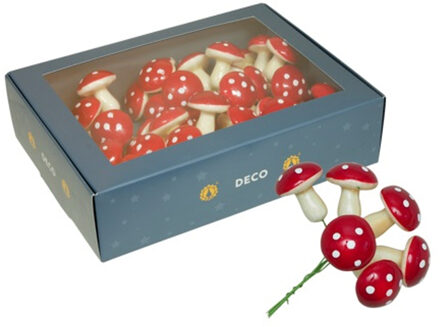 Othmar decorations Paddenstoelen decoratie stekers - 48x st - 4 cm - kerststukje instekers Multi