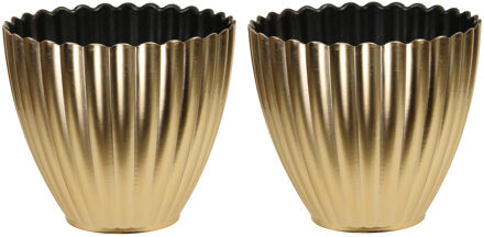 Othmar decorations Plantenpot/bloempot - 2x - binnen - kunststof - goud - D16 x H13 cm