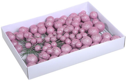 Othmar decorations Stekers - 100x - roze - kerstballen -2/3/4 cm - Kerststukjes