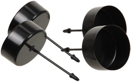 Othmar decorations Theelichthouders instekers - 4x stuks - zwart - 5 cm - metaal - voor in kerststukje