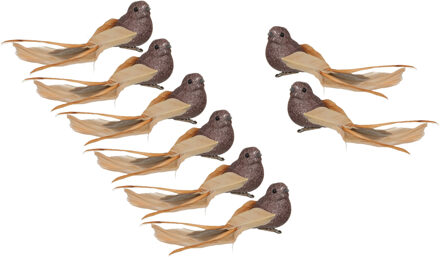 Othmar decorations Vogels op clip - 8x st - goud - 16 x 4 cm - kunststof - kerstboomversiering
