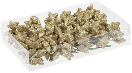 Othmar decorations Voordeelverpakking gouden glitter sterren instekers 4 cm - Kerststukjes Goudkleurig