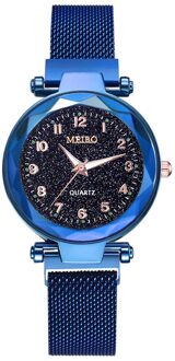 Otoky Horloge Quartz Vrouwen Horloges Sterrenhemel Horloge Dames Platte Glas Quartz Horloge Mesh Magnetische Klok Dames Blauw