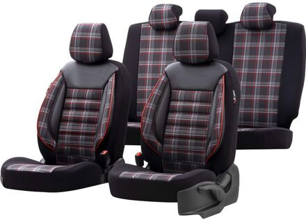 Otom Universele Stoffen Stoelhoezenset 'Sports' Zwart/Grijs/Rood Zwart