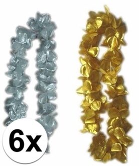 Oud en nieuw accessoires pakket bloemenkrans zilver/goud 6x Multi