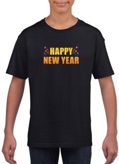 Oud en nieuw shirt Happy new year zwart jongens en meisjes XS (110-116) - Feestshirts