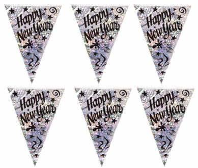 Oud & Nieuw Vlaggenlijn - 2x - 3,6 meter - happy new year slinger - holografisch - versier