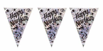 Oud & Nieuw Vlaggenlijn - 3,6 meter - happy new year slinger - holografisch - versiering