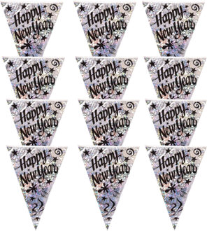 Oud & Nieuw Vlaggenlijn - 4x - 3,6 meter - happy new year slinger - holografisch - versier