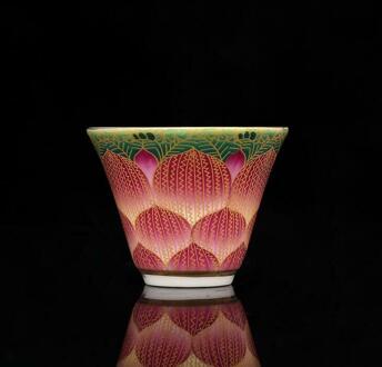 Oude Chinese Yongzheng Gemarkeerd Kleur Emaille Gouden Zijde Clematis Theekopje 2.4"