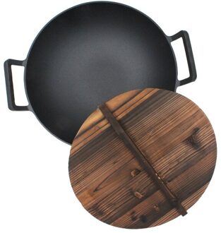 Oude-Stijl Varken Ijzeren Wok Ongecoat Non-stick Pan Verdikte Dubbele Oor Gietijzeren Wok Platte Bodem Wok 32cm