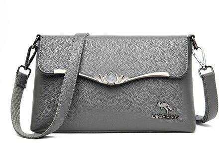 Oude Tang Casual Beknopte Schouder Messenger Tassen Voor Vrouwen Vrouwelijke Zachte Pu Lederen Crossbody Tas Flap Bag Sac femme grijs