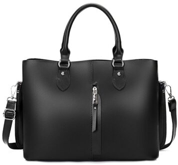 Oude Tang Casual Luxe Vrouwen Lederen Handtassen Schoudertassen Voor Vrouwen Grote Capaciteit Mode Dames Tote Bag zwart