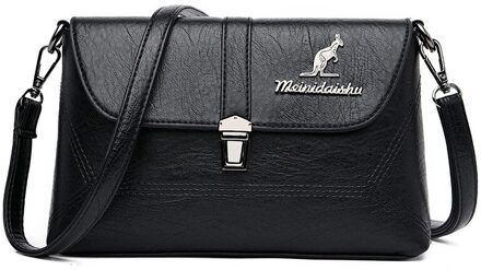 Oude Tang Casual Vrouwen Handtassen Lederen Schoudertas Crossbody Tassen Voor Vrouwen Messenger Bags zwart