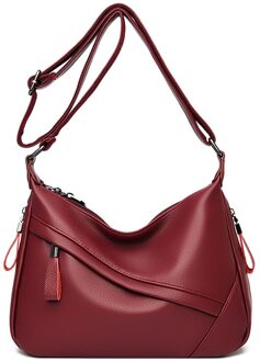 Oude Tang Effen Kleur Pu Lederen Schoudertassen Voor Vrouwen Luxe Messenger Bag Sac epaule wijn rood