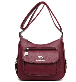 Oude Tang Grote Capaciteit Vrouwen Handtas Schoudertassen Voor Vrouwen Messenger Bag Casual Effen Kleur Rits wijn rood