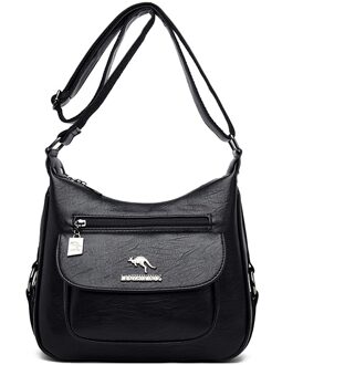 Oude Tang Grote Capaciteit Vrouwen Handtas Schoudertassen Voor Vrouwen Messenger Bag Casual Effen Kleur Rits zwart