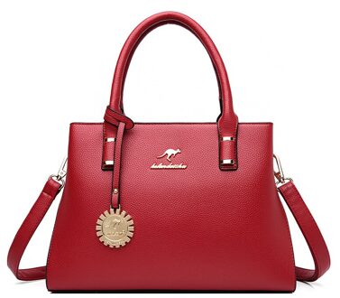 Oude Tang Luxe Effen Kleur Schoudertassen Voor Vrouwen Dames Handtassen Zachte Pu Lederen Crossbody Tassen rood