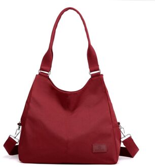 Oude Tang Mode Draagbare Nylon Schoudertassen Voor Vrouwen Grote Capaciteit Reizen Eenvoud Handtassen Casual Crossbody Tassen wijn rood