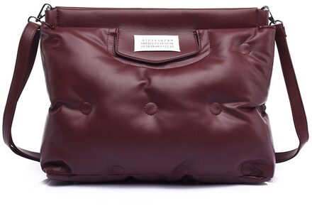 Oude Tang Mode Effen Kleur Schoudertassen Voor Vrouwen Winter Grote Capaciteit Veer Fluwelen Crossbody Sac Epaule wijn rood