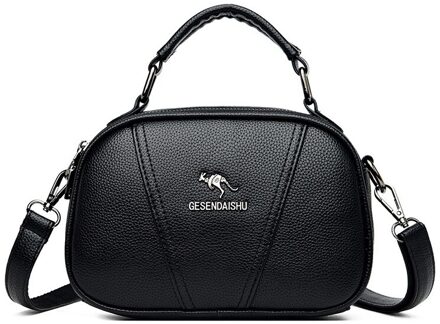 Oude Tang Mode Luxe Pu Leer Effen Kleur Schoudertas Voor Vrouwen Handtas Crossbody Purse zwart