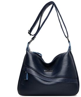 Oude Tang Pu Lederen Schoudertassen Voor Vrouwen Vintage Toevallige Crossbody Tas Vrouwen Messenger Bag Effen Kleur Rits tas donker blauw