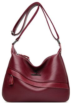 Oude Tang Pu Lederen Schoudertassen Voor Vrouwen Vintage Toevallige Crossbody Tas Vrouwen Messenger Bag Effen Kleur Rits tas wijn rood