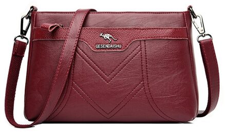 Oude Tang Vintage Crossbody Tassen Voor Vrouwen Grote Capaciteit Schoudertas Soft Pu Lederen Handtassen Tassen wijn rood