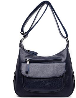 Oude Tang Vintage Effen Kleur Lederen Schoudertas Tassen Voor Vrouwen Luxe Dames Crossbody Tassen Bolsa Feminina Dary blauw