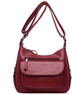 Oude Tang Vintage Effen Kleur Lederen Schoudertas Tassen Voor Vrouwen Luxe Dames Crossbody Tassen Bolsa Feminina wijn rood
