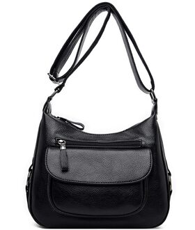 Oude Tang Vintage Effen Kleur Lederen Schoudertas Tassen Voor Vrouwen Luxe Dames Crossbody Tassen Bolsa Feminina zwart